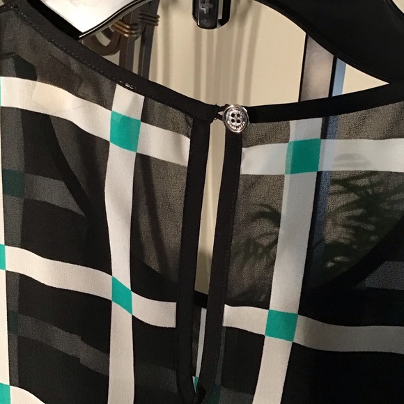 🟡MICHAEL KORS NWOT AUTHENTIC BLACK/WHITE / GREEN SHEER SLEEVELESS BLOUSE - Picture 7 of 11